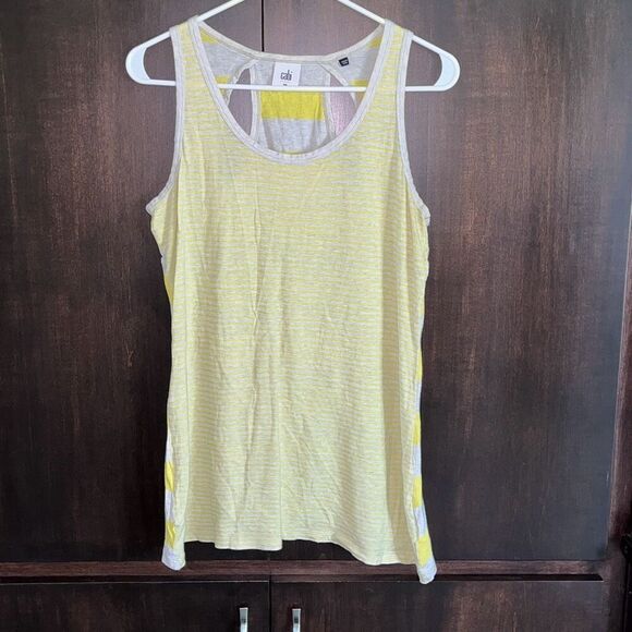 Cabi Limoncello Striped Racerback Cutout Tank Top Yellow Small #5065 - Picture 2 of 5